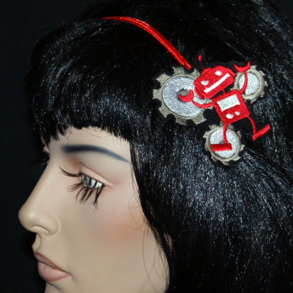 Cartoon Red Robot Gears Embroidery Headband Anime  