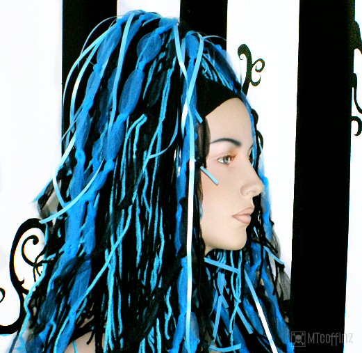 Turquoise Blue Black Knotty Cyber Goth Hair Falls Anime eBay