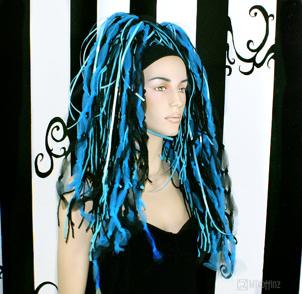 Turquoise Blue Black Knotty Cyber Goth Hair Falls Anime eBay