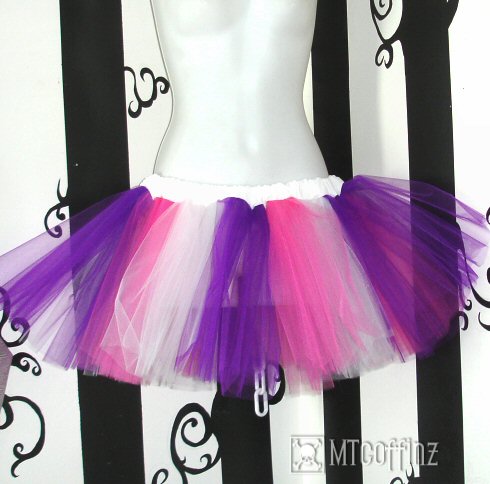 Pink Purple White Striped Pixie Fairy Tulle TuTu Skirt  