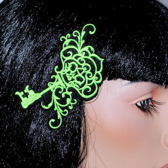 Cyber Goth SteamPunk Skeleton Key Embroidered Hair Clip  