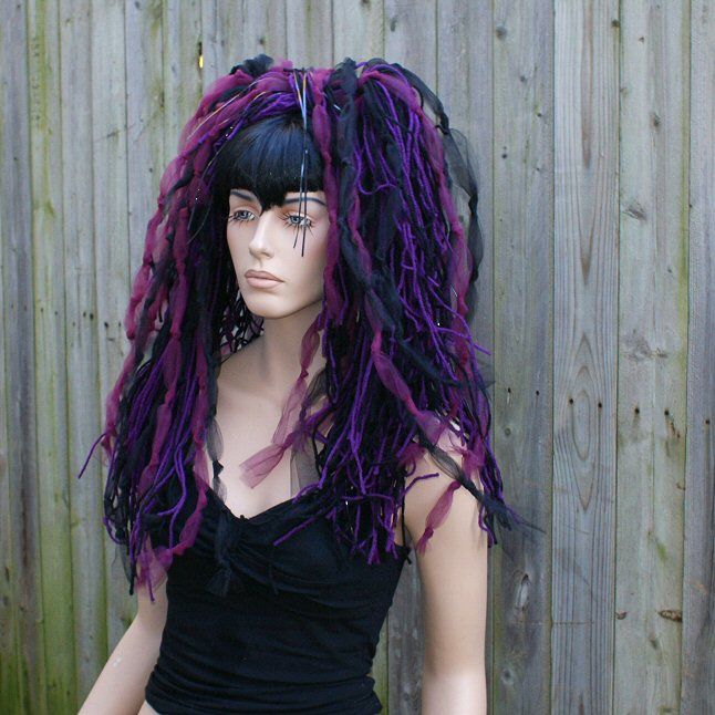 Burgundy Black Goth Knotty Dread Hair Falls EMO Gothic  