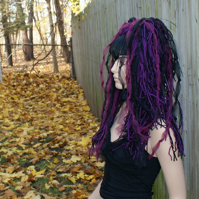 Burgundy Black Goth Knotty Dread Hair Falls EMO Gothic  