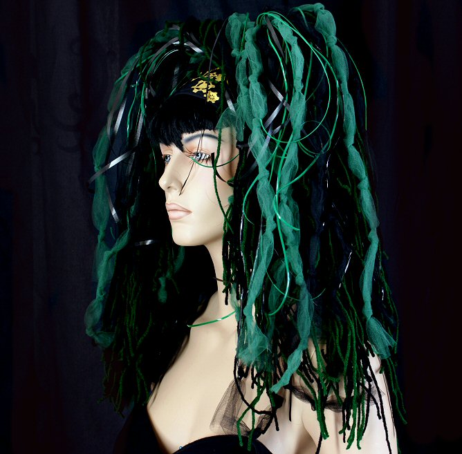 Forest Green Black Goth Knotty Dread Hair Falls Gothic