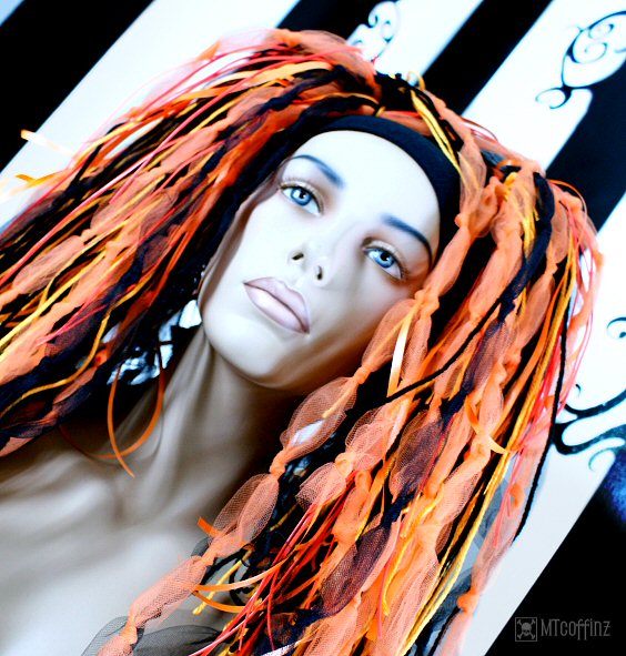 Day Glo Orange Black Cyber Hair Falls Knotty Dreads 80s  