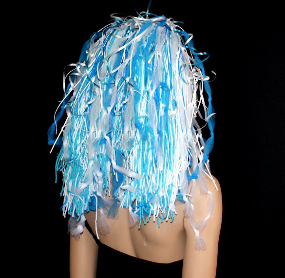 Blue White Knotty Dread Hair Falls UV Cyber Rave Dance  