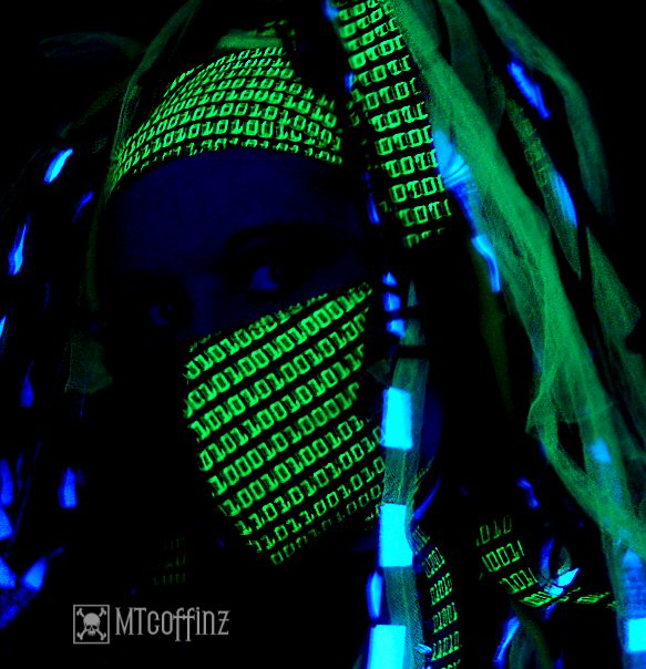 UV Cyber GID Techno Rave Binary Cyborg Surgical Mask  