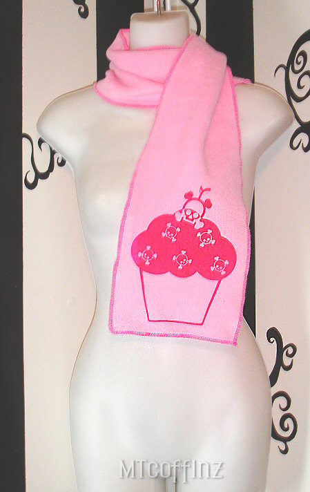 Hot Pink Cute Kitsch Skull Cupcake Kawaii Fleece Scarf  